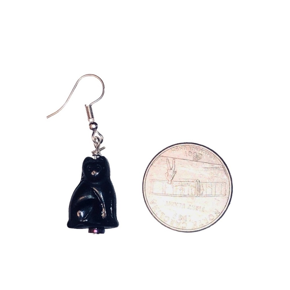 HANDMADE Unbranded BLACK Cat Czech BEAD Earrings - Picture 4 of 8